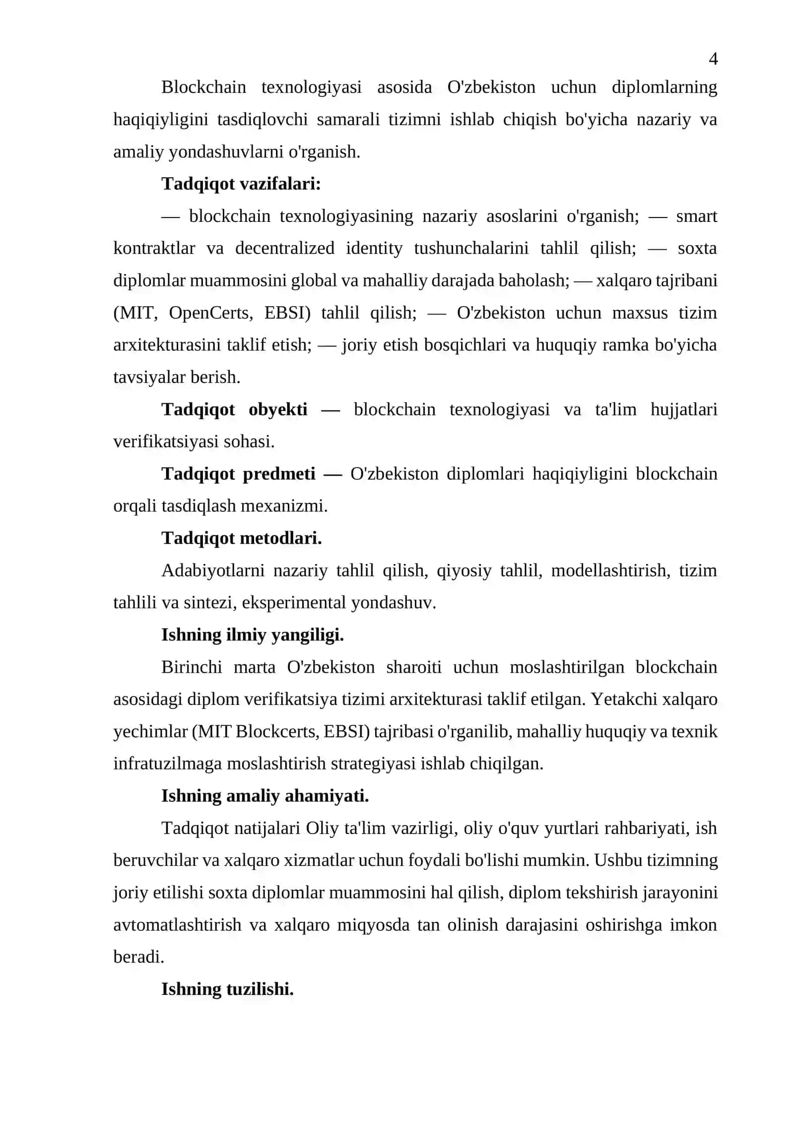 BLOCKCHAIN TEXNOLOGIYASI ASOSIDA DIPLOMLARNI HAQIQIYLIGINI TASDIQLASH TIZIMINI ISHLAB CHIQISH 4
