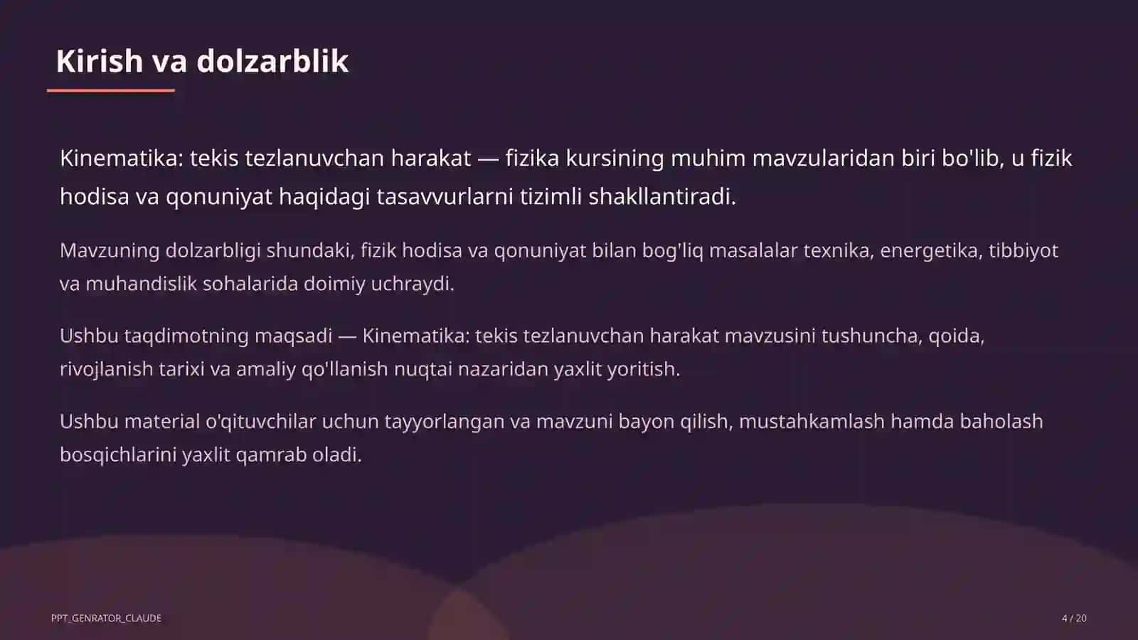 Kinematika: tekis tezlanuvchan harakat (9-sinf) 4
