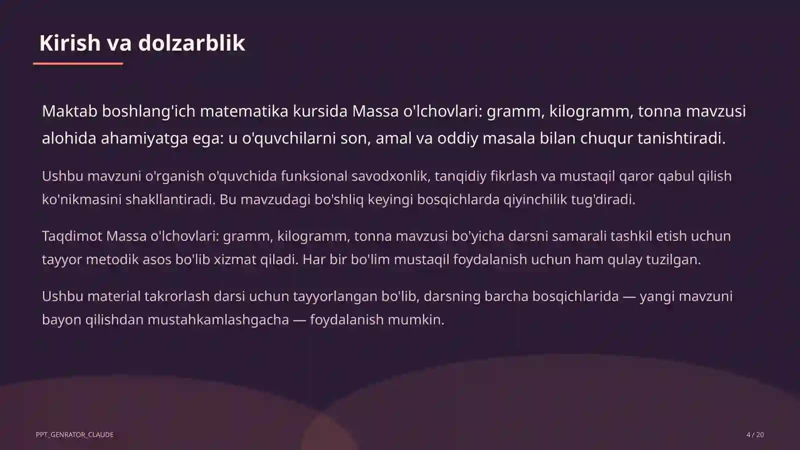 Matematika Massa o'lchovlari 1