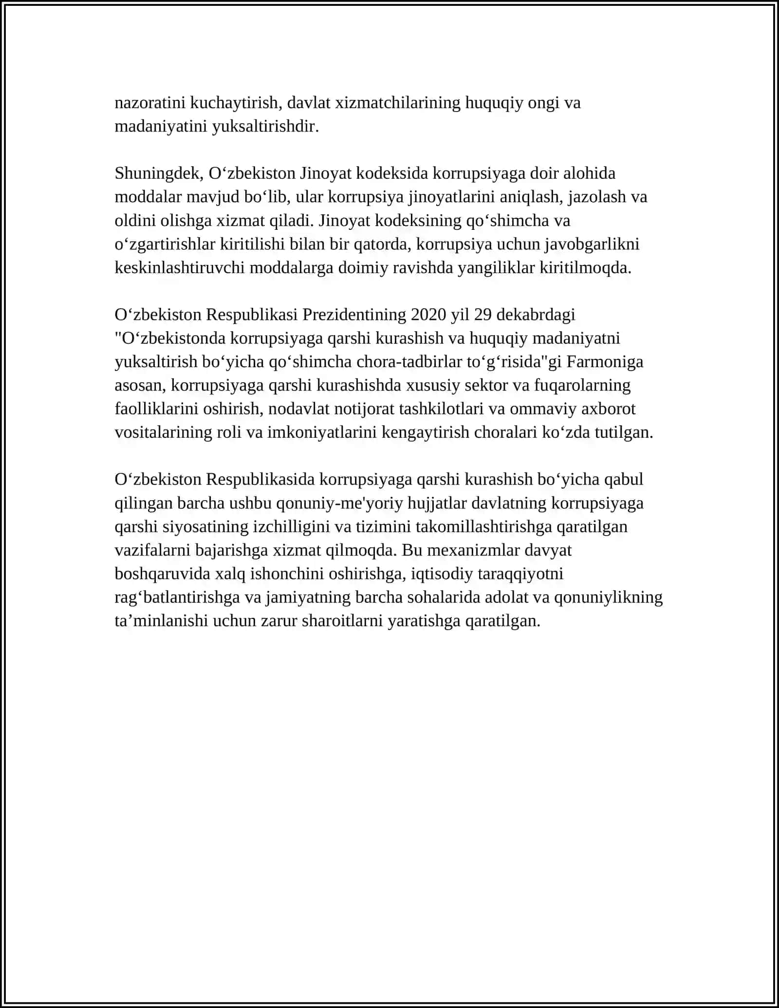 O‘ZBEKISTONDA KORRUPSIYAGA QARSHI KURASHISH MEXANIZMLARI 4