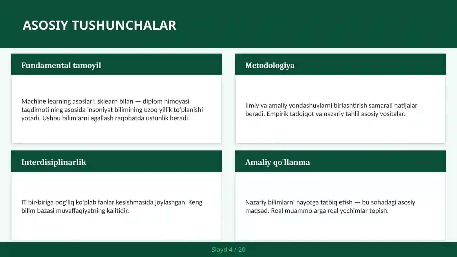 Machine learning asoslari: sklearn bilan — diplom himoyasi taqdimoti 4