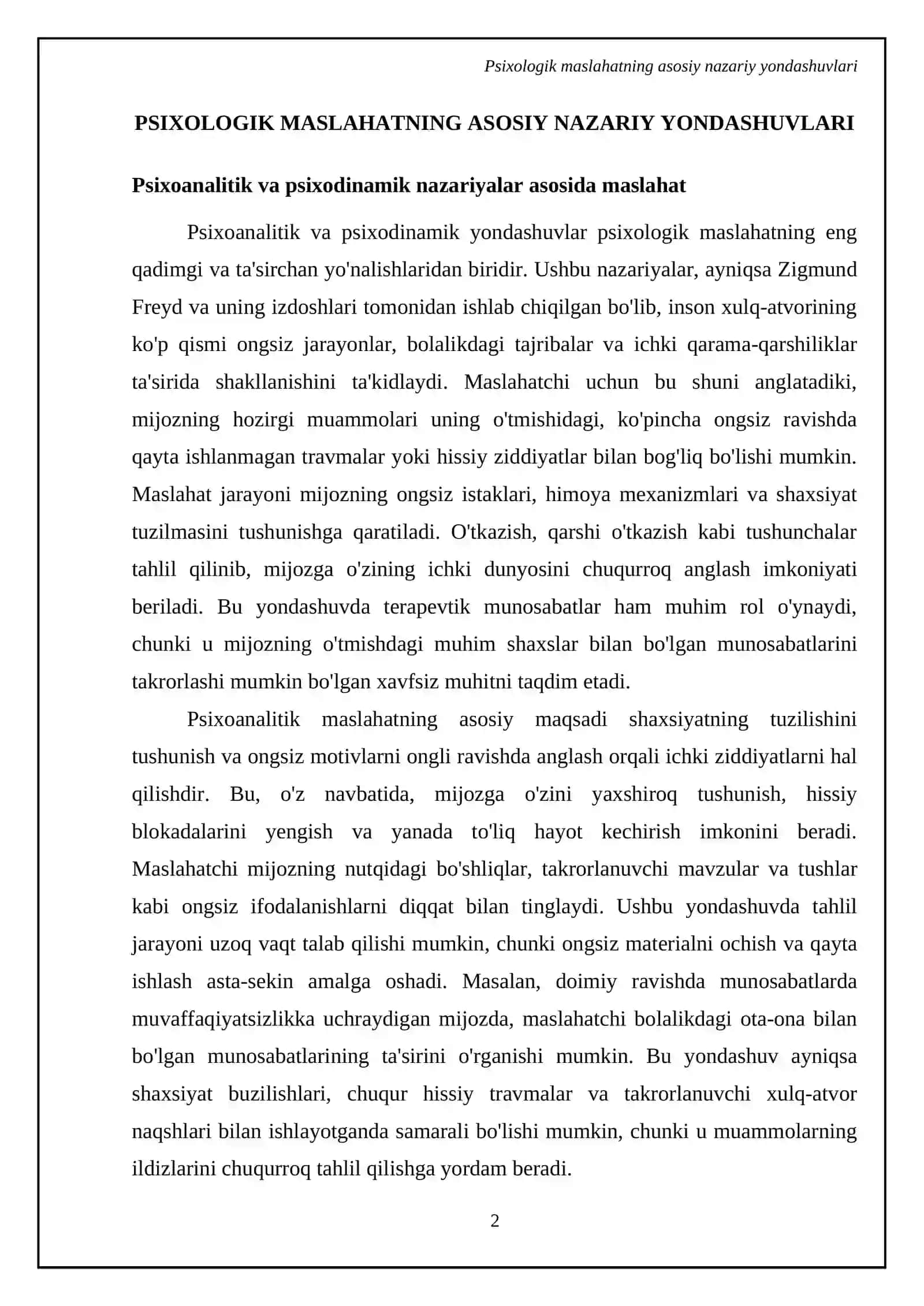 Psixologik maslahatning asosiy nazariy yondashuvlari 4