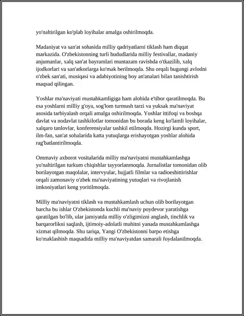 YANGI O'ZBEKISTONDA AMALGA OSHIRILAYOTGAN MA'NAVIY O'ZGARISHLAR 4