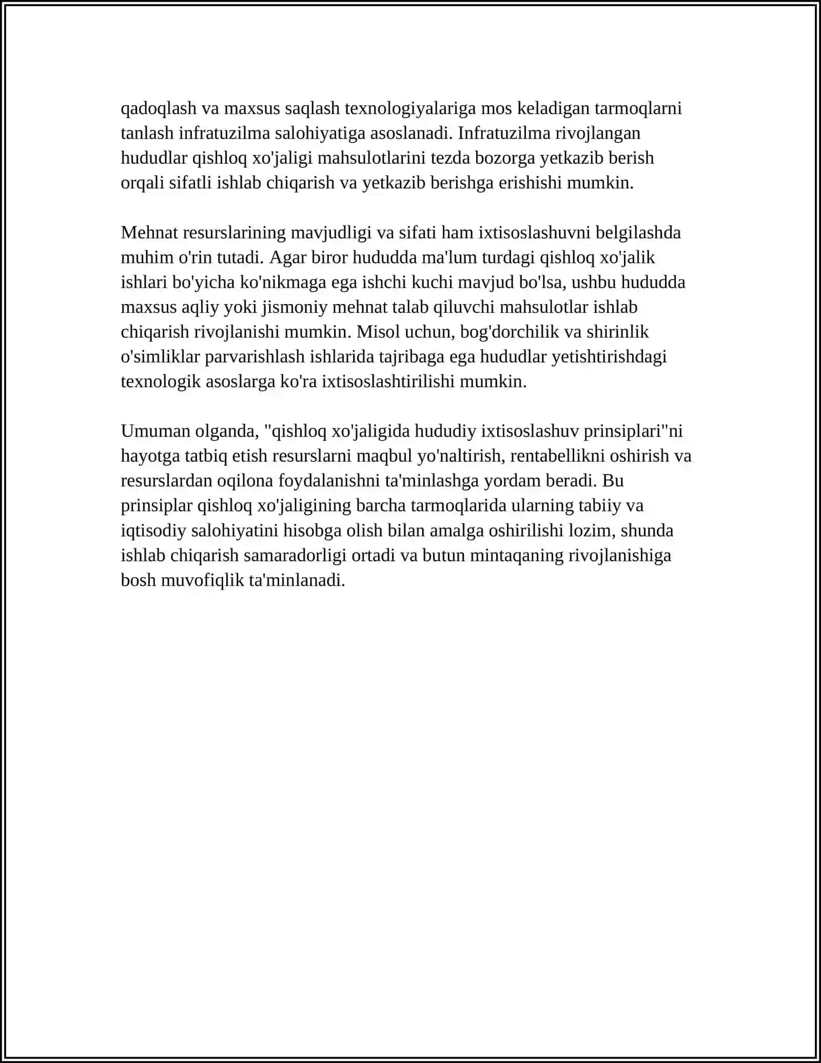 QISHLOQ XOJALIGIDA ISHLAB CHIQARISHNI JOYLASHTIRISH VA IXTISOSLASHTIRISH 4