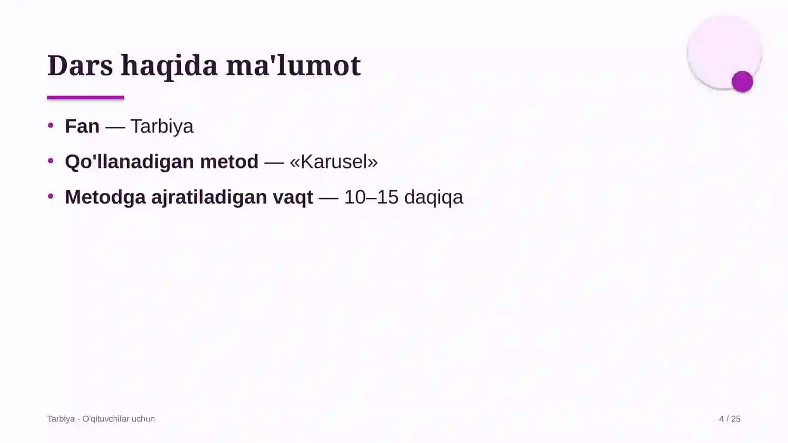 tarbiya darslarida karusel metodidan foydalanish 1483 4