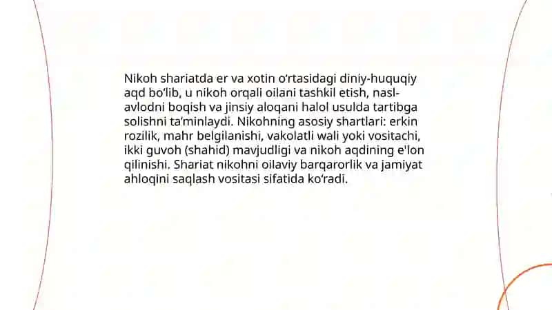 Islom huquqshunosligida oila, nikoh, taloq, idda, zihor tushunchalari 4