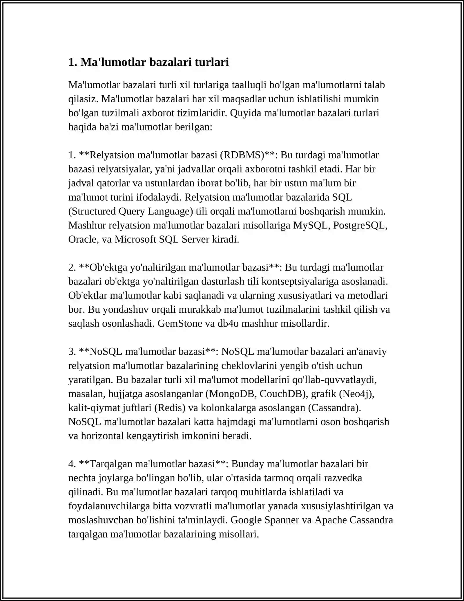 MA'LUMOTLAR BAZALARI BILAN ISHLASH TEXNOLOGIYALARI 4