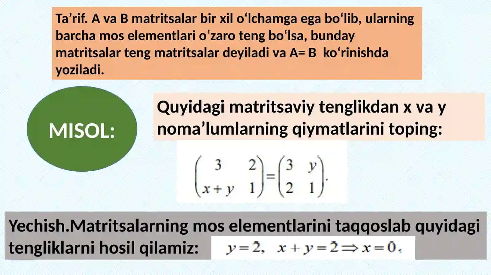 Matritsalar haqida tushuncha determinantlar nazariyasi elementlari yuqori tartibli determinant 4