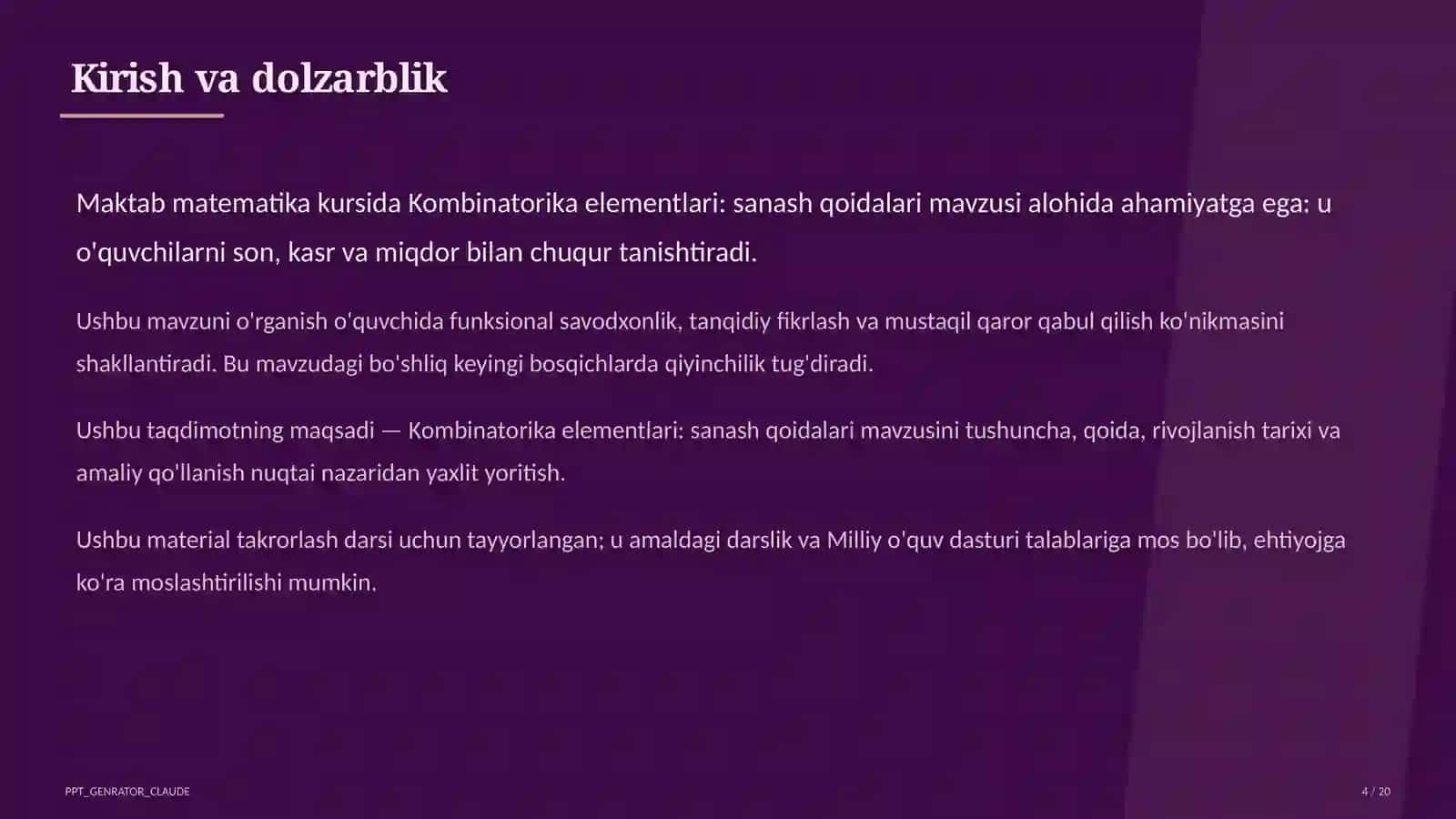 Kombinatorika elementlari: sanash qoidalari (6-sinf) 4