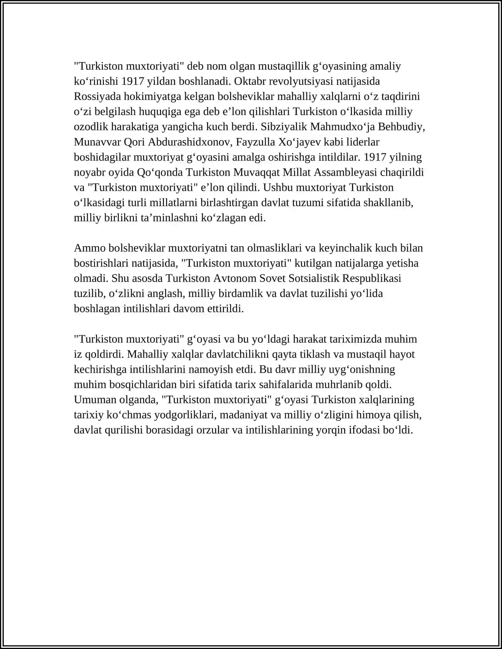 TURKISTON MUXTORIYATI -TUB YERLI XALQLAR DAVLATCHILIGI TARIXIDA BOSQICHLAR 4