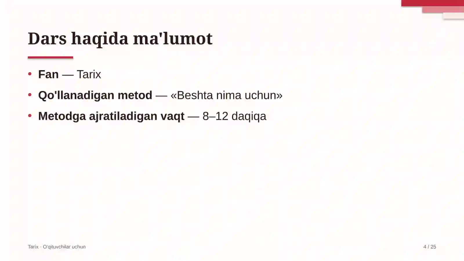 tarix darslarida beshta nima uchun metodidan foydalanish 9754 4
