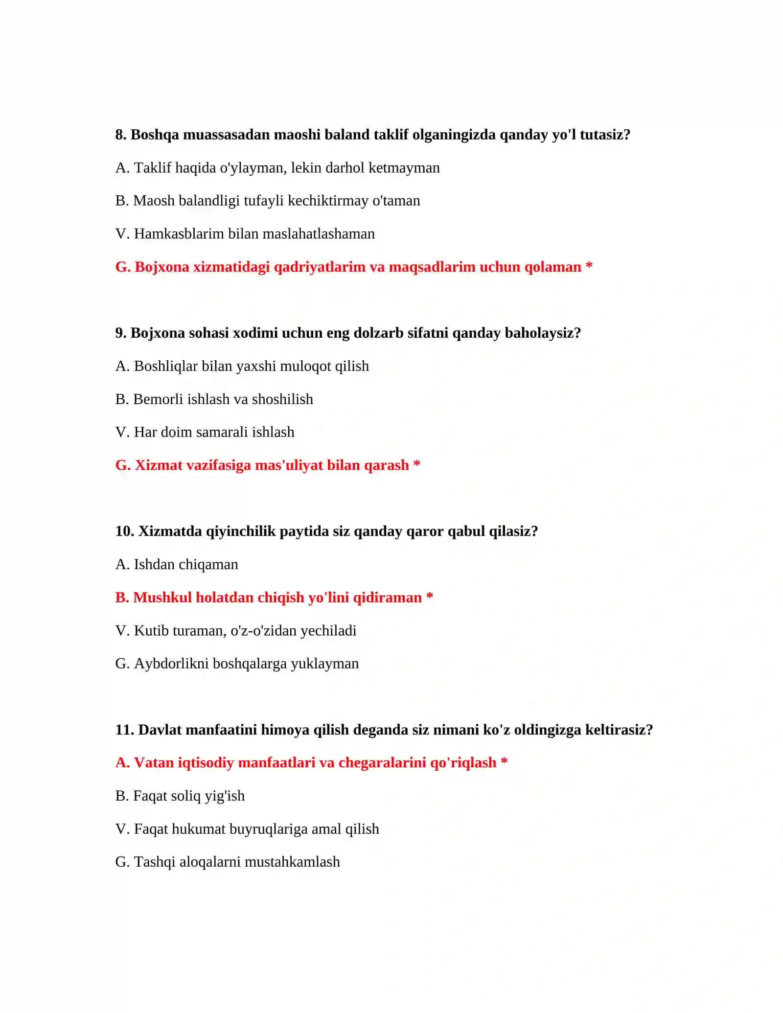 Bojxona mantiqiy test savollari va javoblari PDF 4