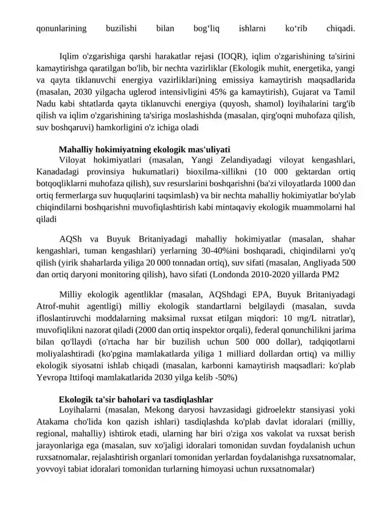Ekologiya sohasida maxsus vakolatli davlat boshqaruv organlari va ularning vazifalari 4