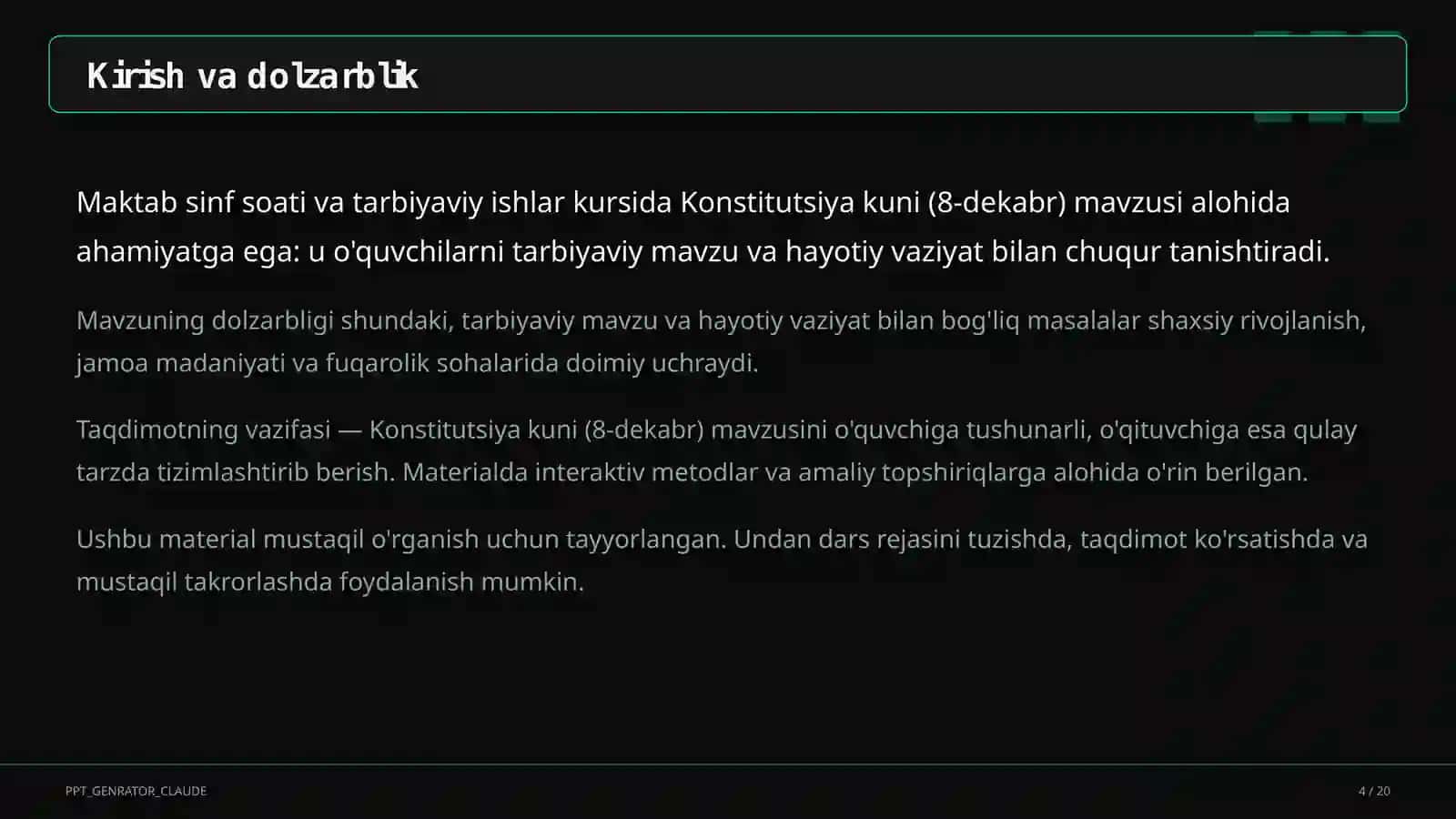 Dars rejasi 4