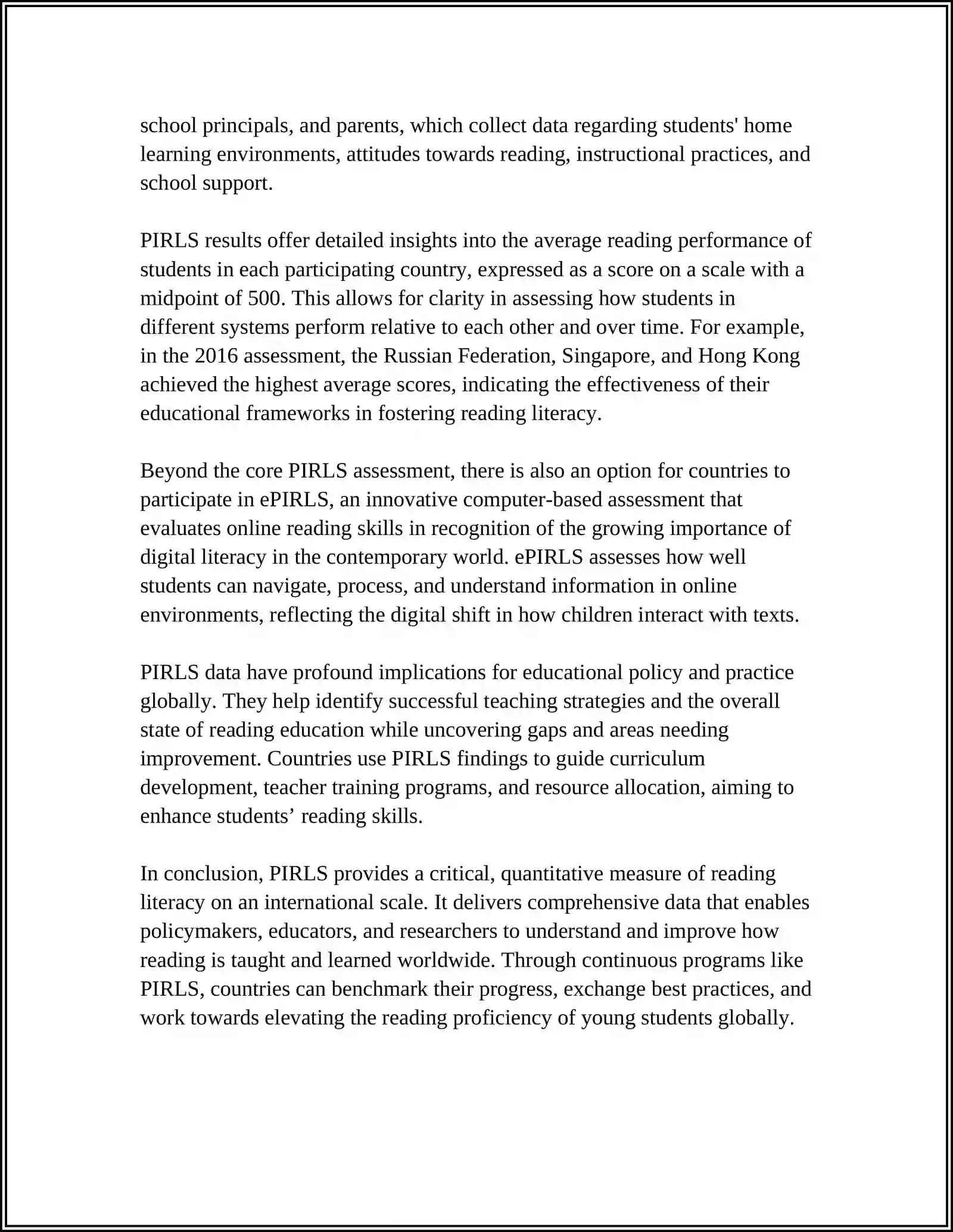 ASSESSMENT OF STUDENTS' KNOWLEDGE THROUGH THE PIRLS PROGRAM 4
