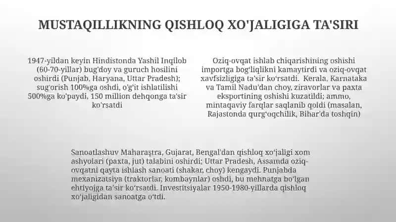 Mustaqillik yillarida qishloq xoʻjaligi va sanoat sohasidagi oʻzgarishlar 4