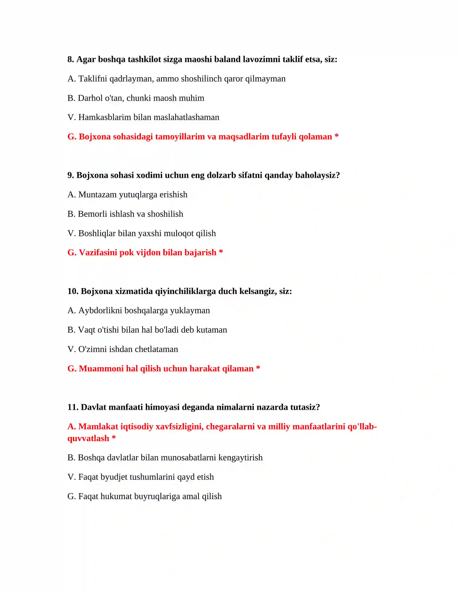 Bojxona imtihon savollarining javoblari 4