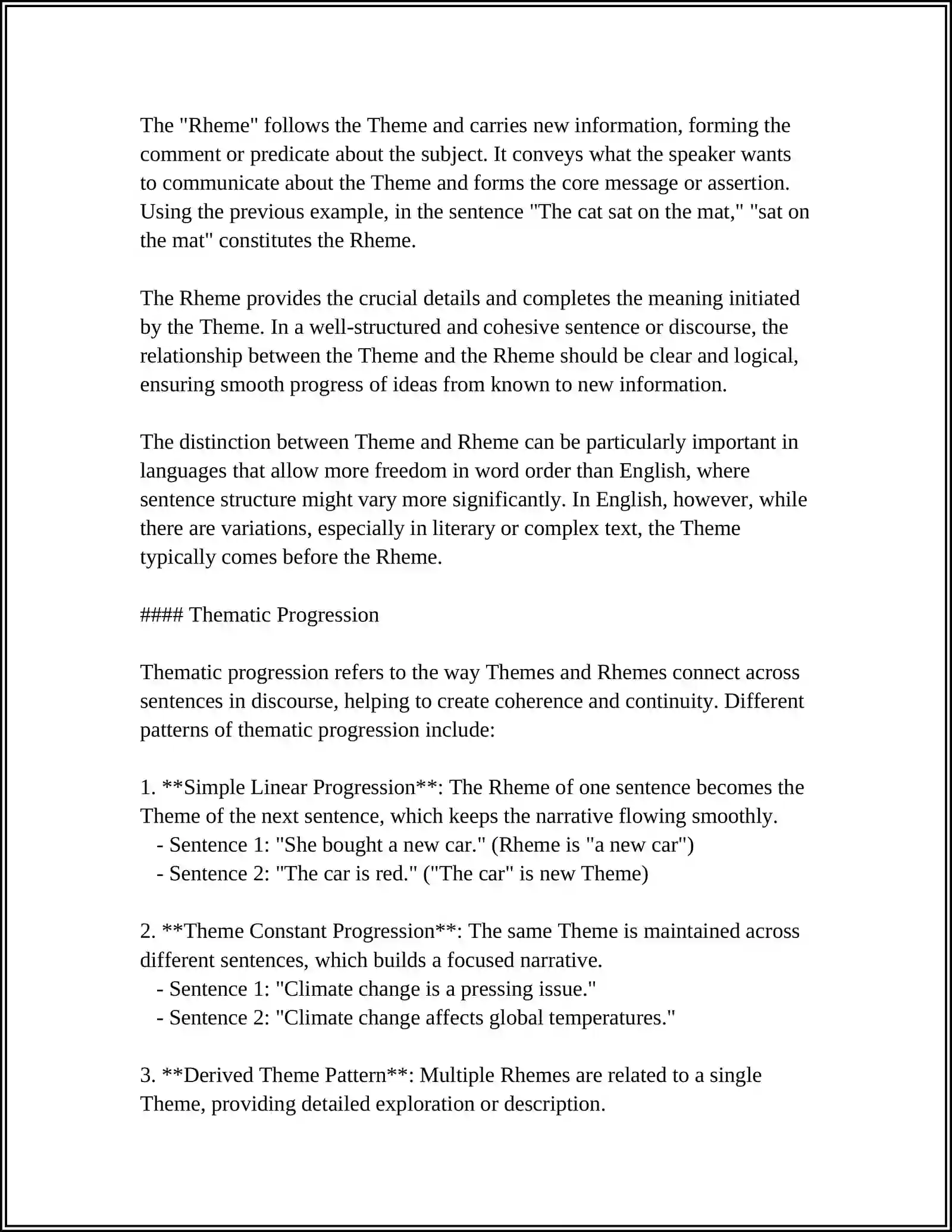 Theme and Rheme in Sentence Structure 4