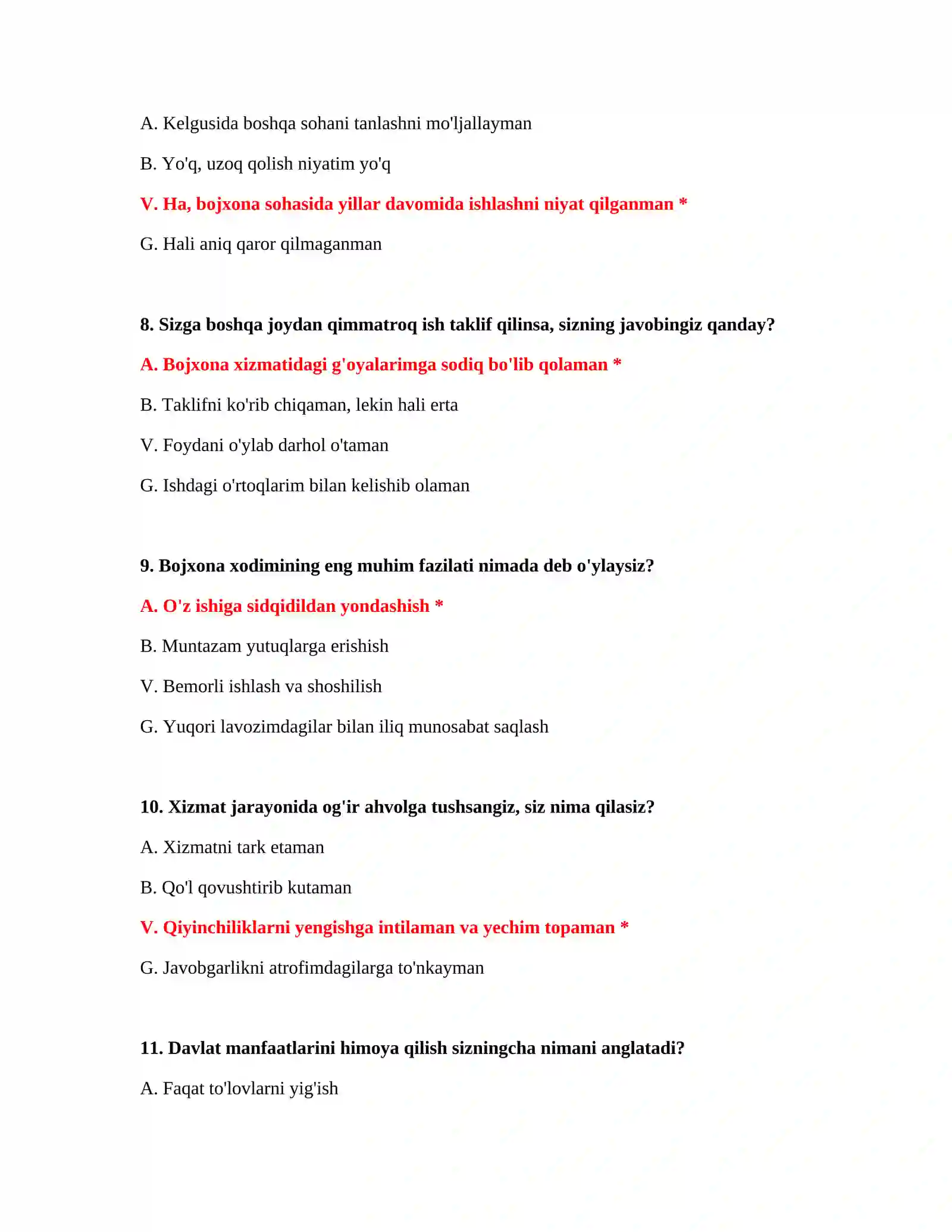 BOJXONA XIZMATI IMTIHONI - TEST SAVOLLARI VA JAVOBLARI 4