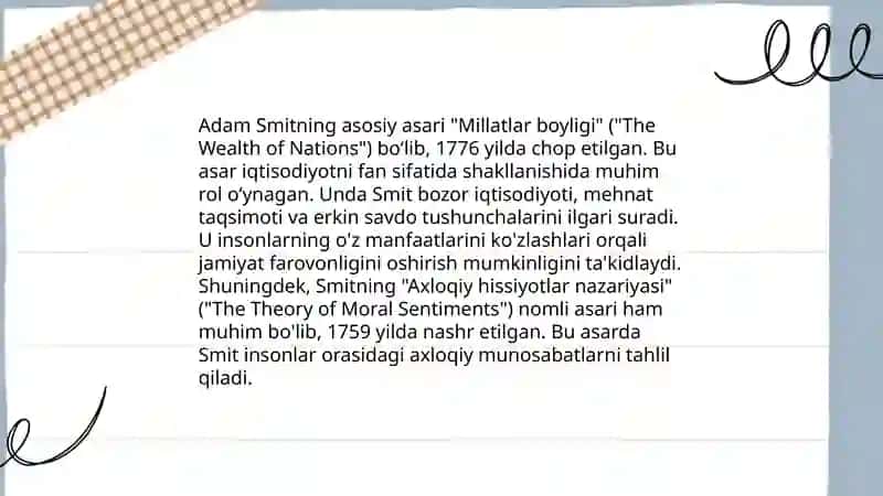 Klassik maktab: Adam Smitning iqtisodiyot g'oyalar 4