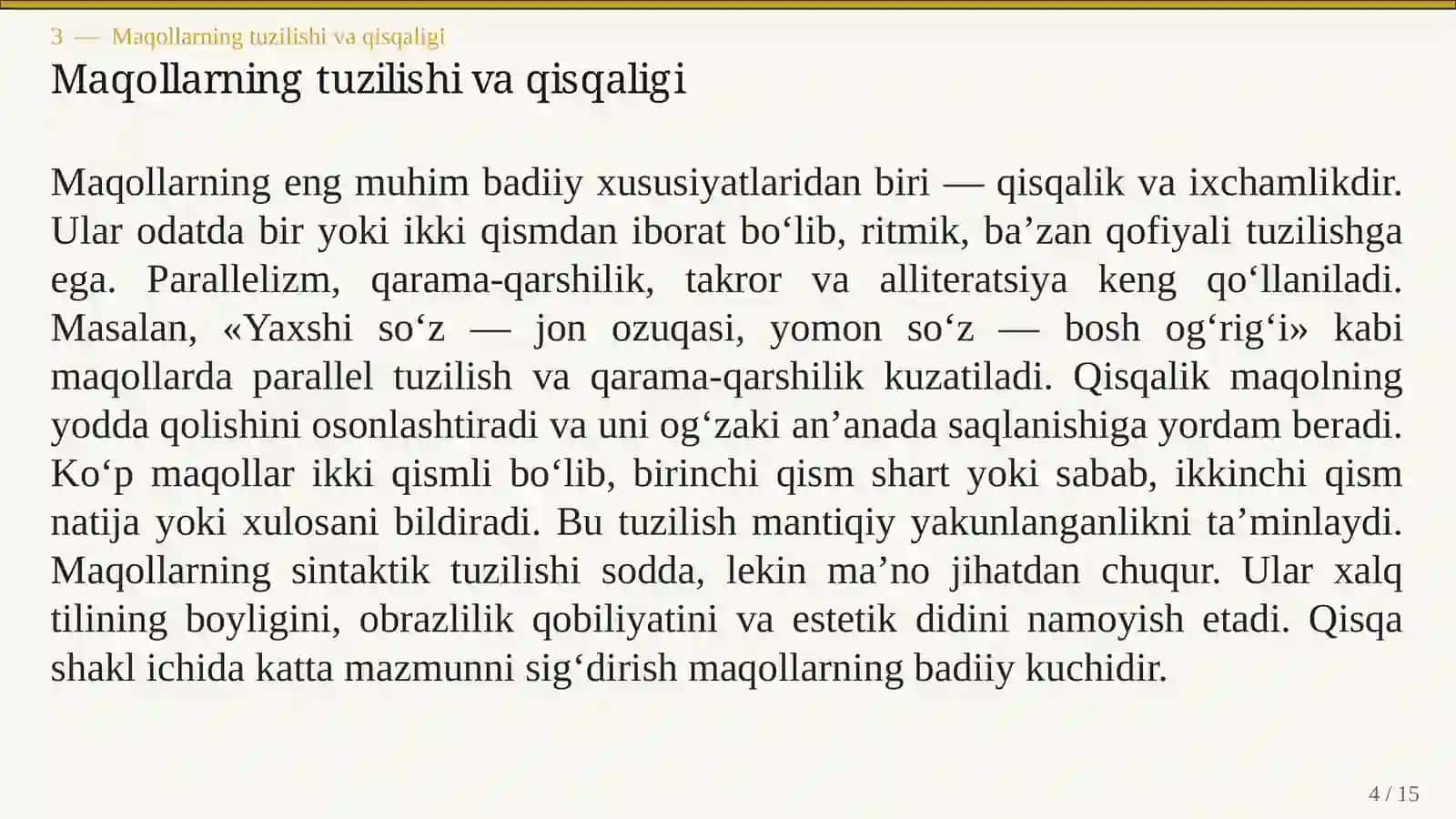 O‘ZBEK XALQ IJODIDA MAQOL VA MATALLARNING BADIIY XUSUSIYATLARI 4