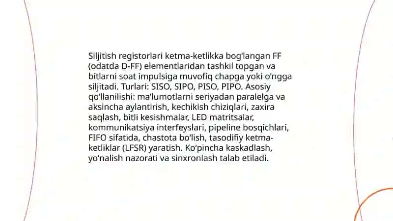 Registorlar, hisoblagichlar va yarimoʻtkazgichli xotira qurilmalari 4