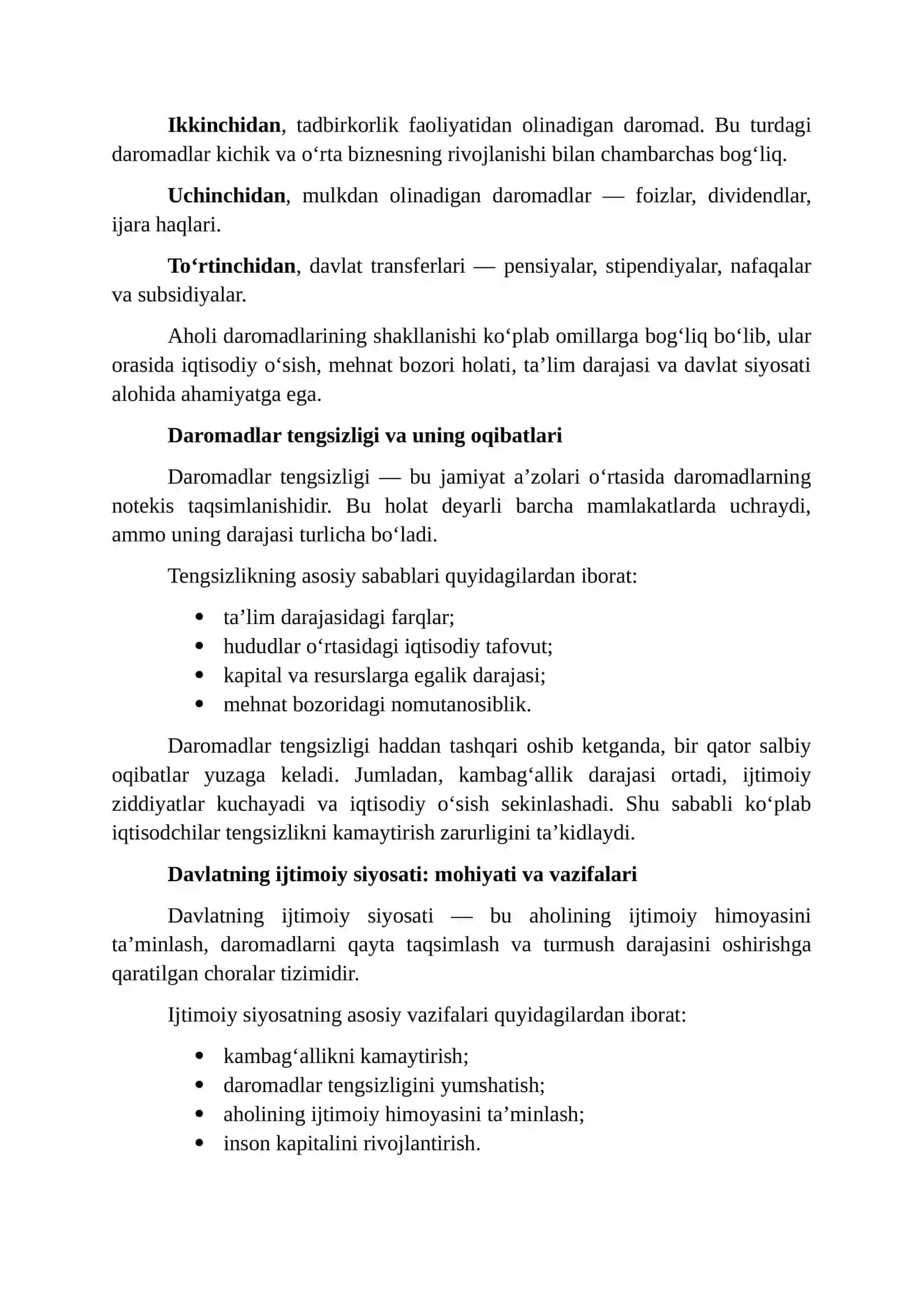 "Aholi daromadlari va davlatning ijtimoiy siyosati" mavzusida 4