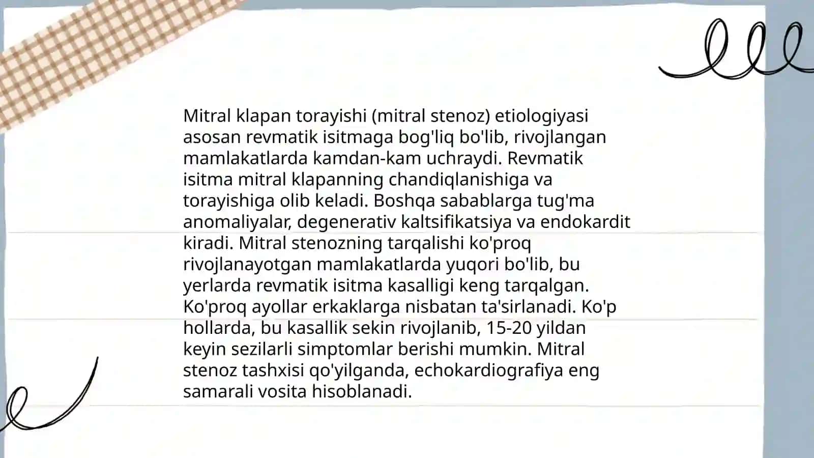 Yurak nuqsonlari:Mitral klapan torayishi,Aorta klapani yetishmovchiligi etiologiyasi,potogenezi,klinikasi 4