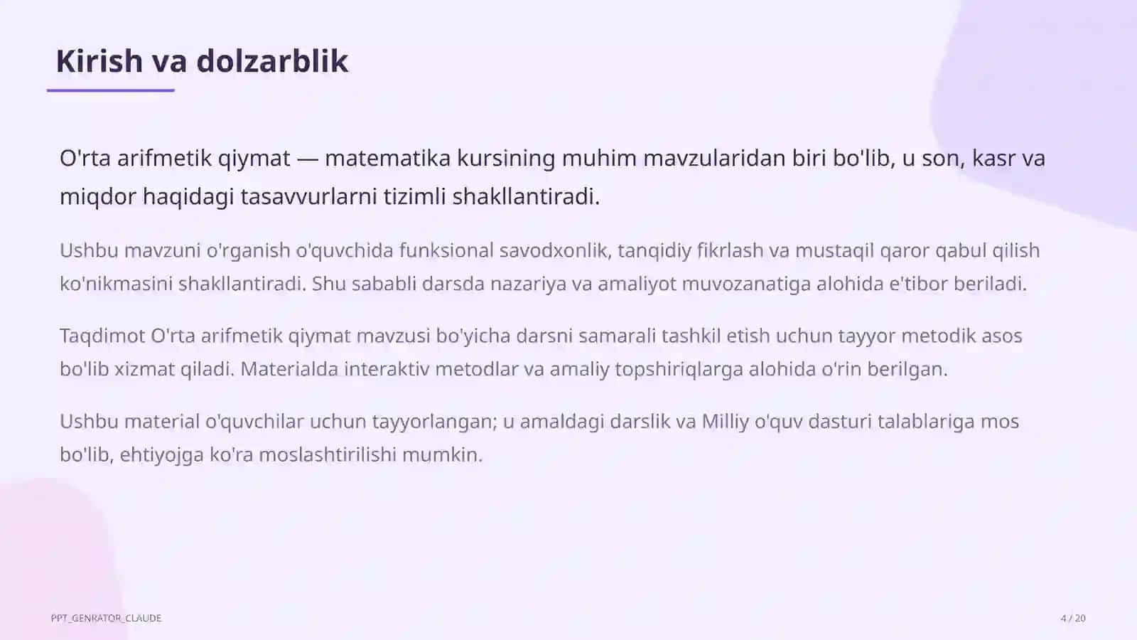 O'rta arifmetik qiymat (5-sinf) 4