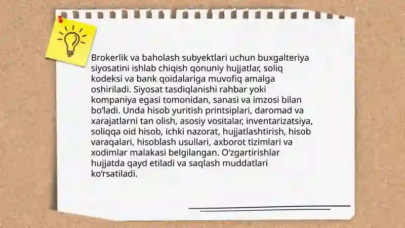 Brokerlik va baholash hizmatlarini ko'rsatuvchi subyektlarda bugalteriya hisobini tashkil etish tartibi 4