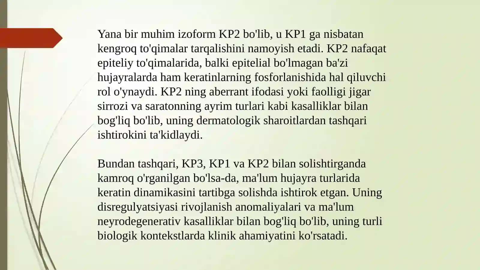 Keratinfosfokinazaning izoshakllari va ularni aniqlashning klinik ahamiyati. Miopatiyalar. Mushaklarning innervatsiyasi. Miokard infarktining ertavakech biokimyoviy tashxisi 4