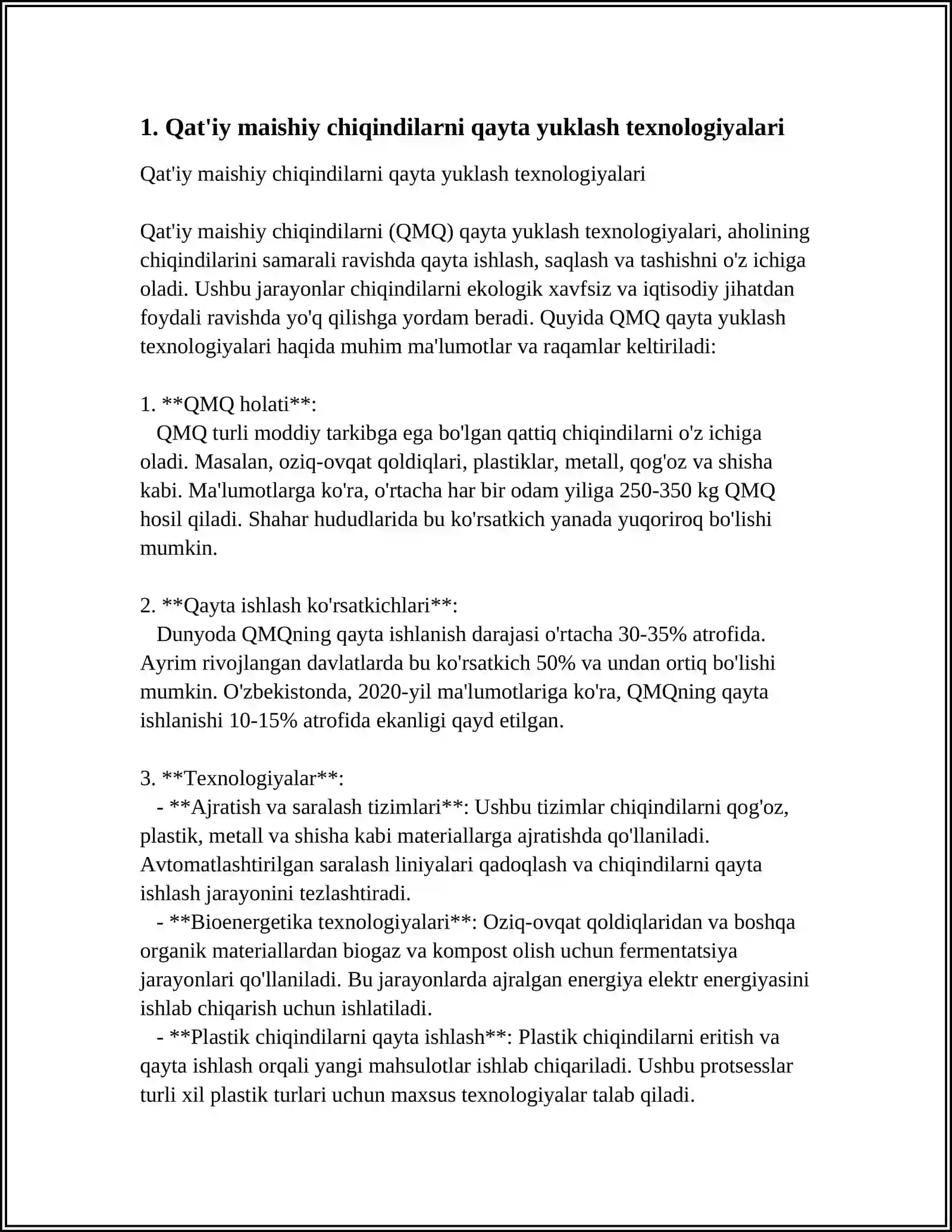 MUSTAQIL ISH Mavzu: QATTIQ MAISHIY CHIQINDILARNI QAYTA YUKLASH VA UTILIZATSIYA QILISH STANSIYALARINING TEXNALOGIK MASHINALAR TUZILISHI VA ISHLASH PRINSIPI 4