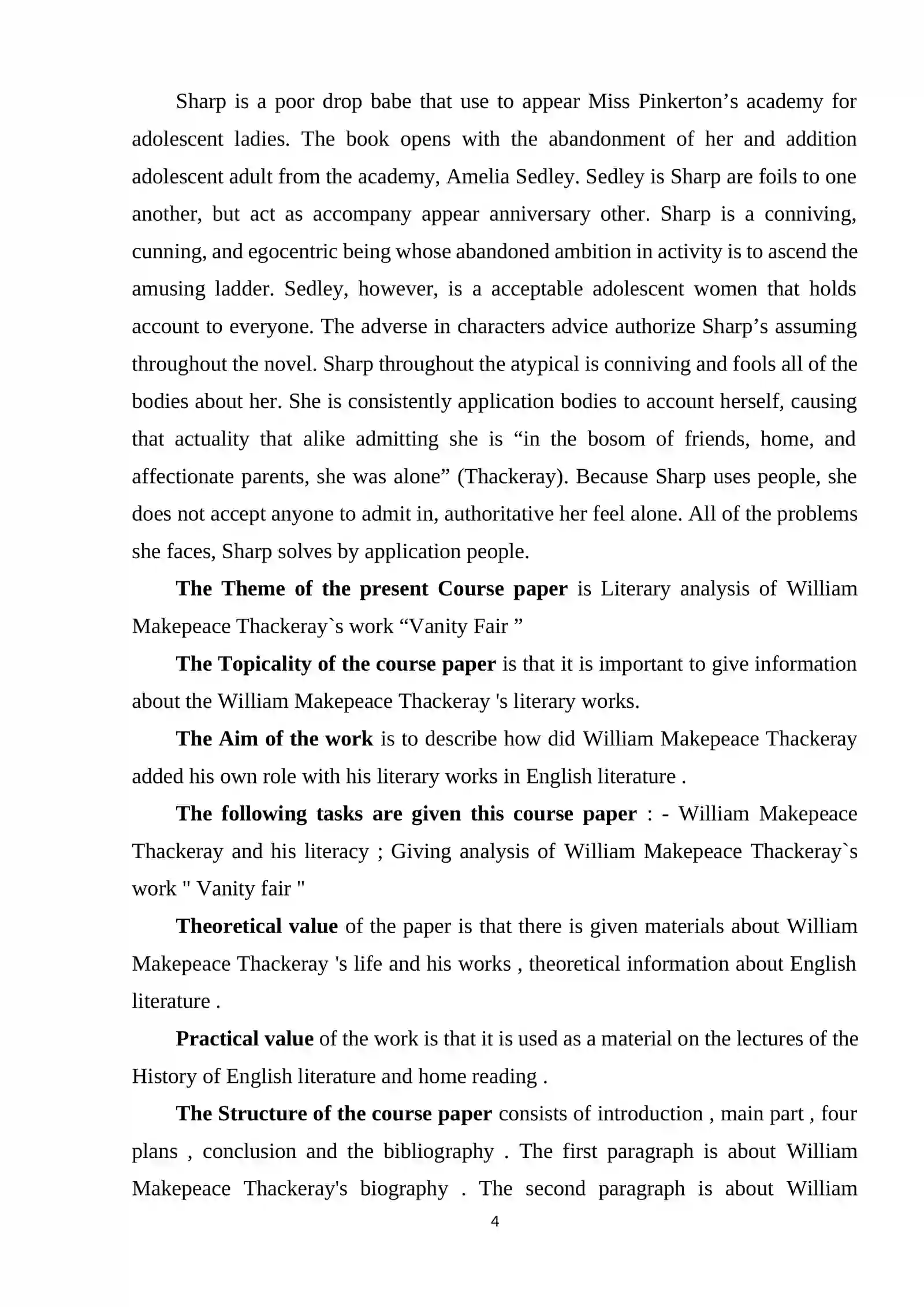 Literary analysis of William Makepeace Thackeray's work "Vanity Fair" 4