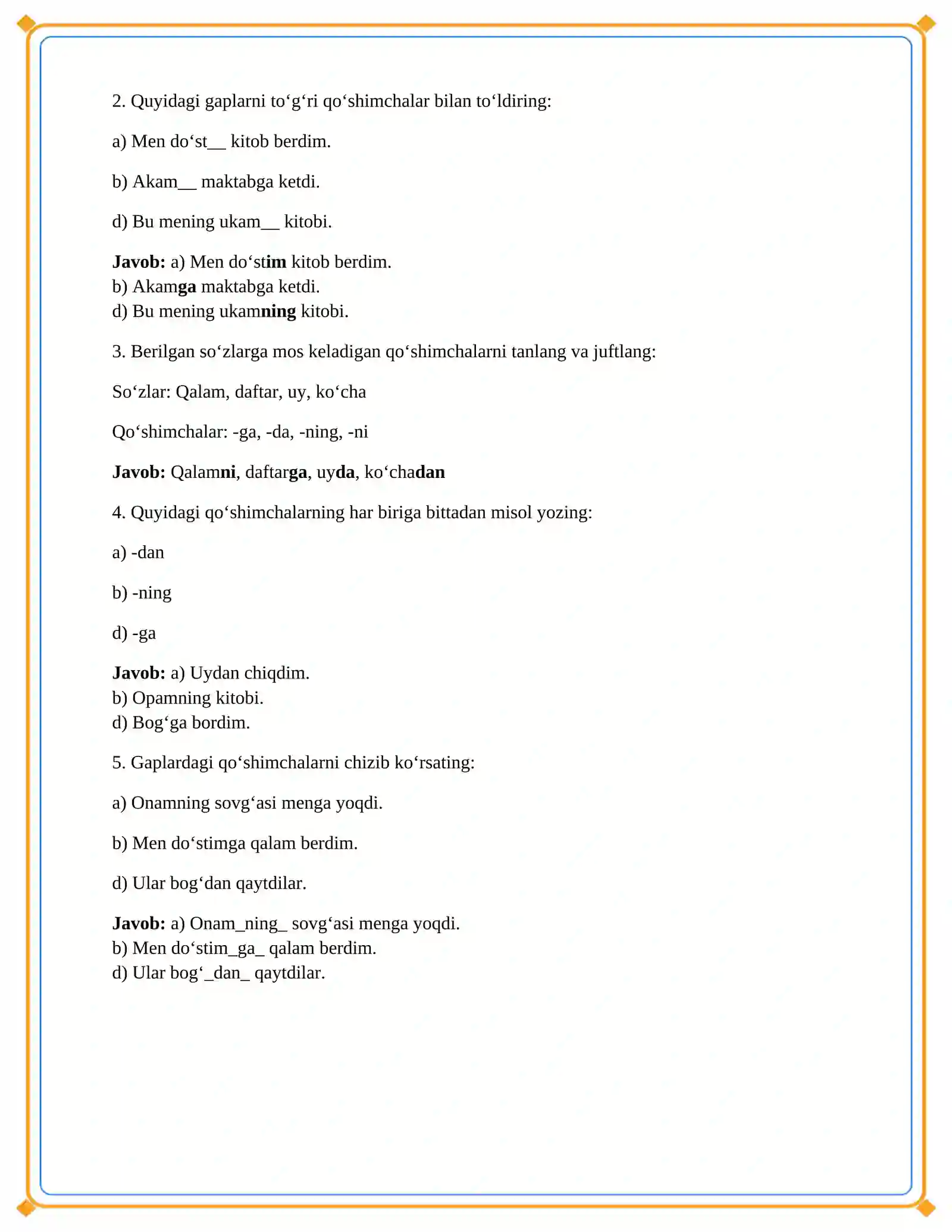 Lesson on So'zlarni o'zaro bog'lovchi qo‘shimchalar 4