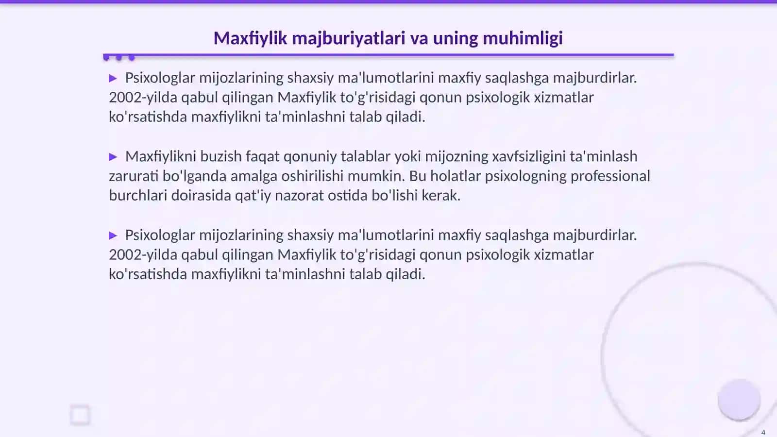 Psixologning burch va majburiyatlari 4