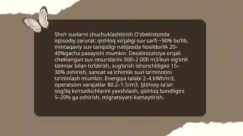 O'zbekiston sharoitida shõr suvlarni chuchuklashtirish ğoyasini yaratish 4