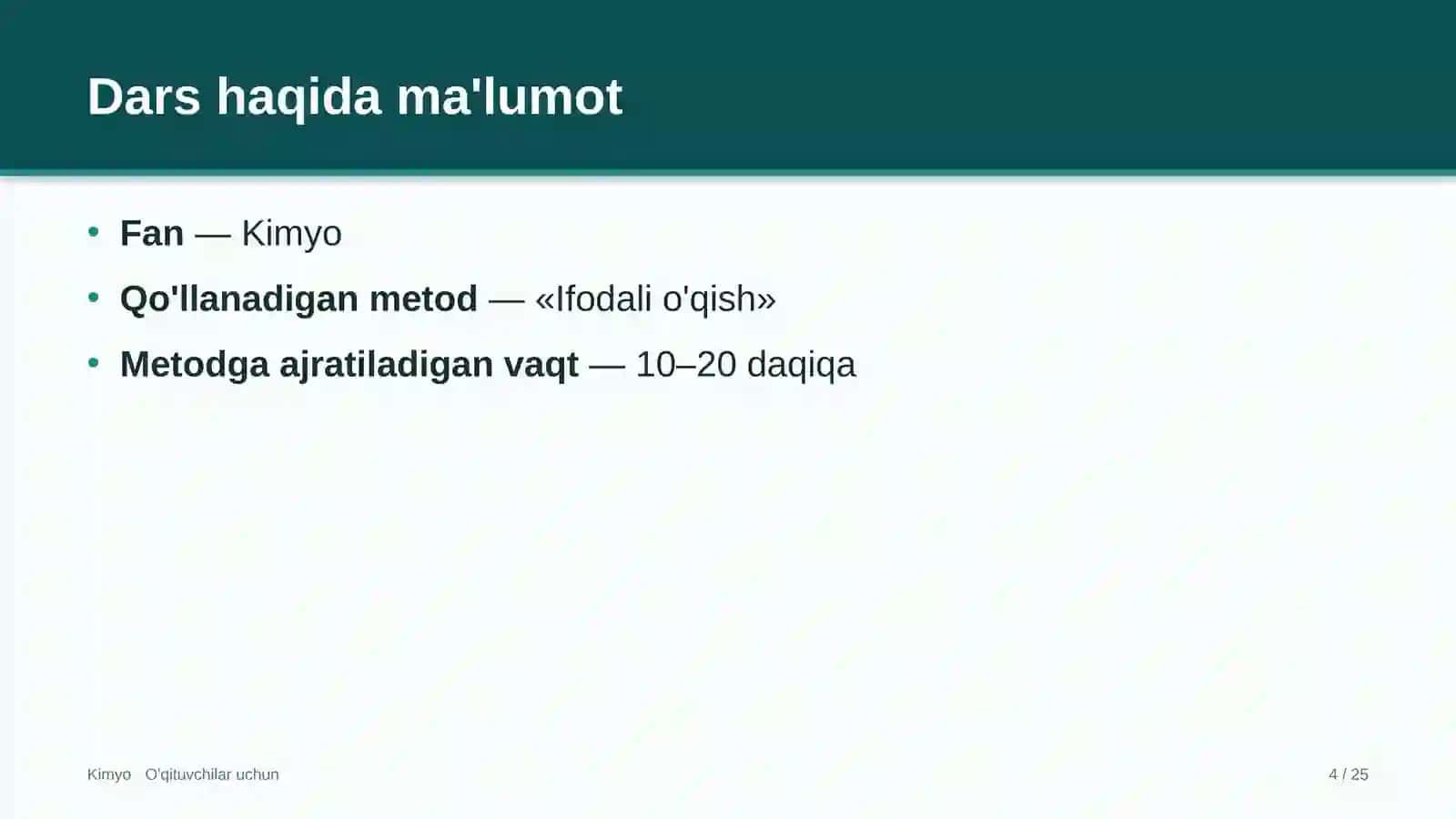 kimyo darslarida ifodali o'qish metodidan foydalanish 4675 4