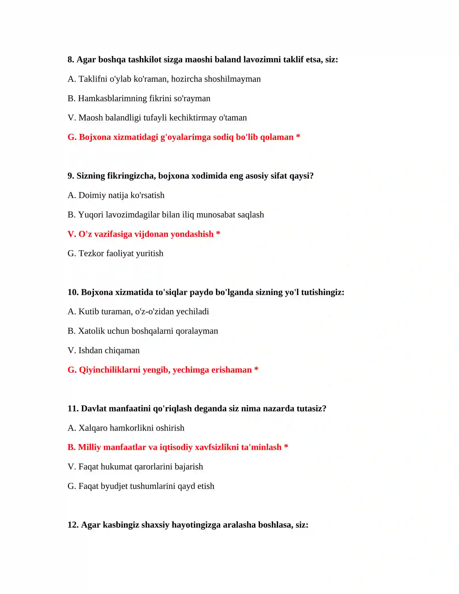 Bojxona organlari vakolatlari test savollari 4