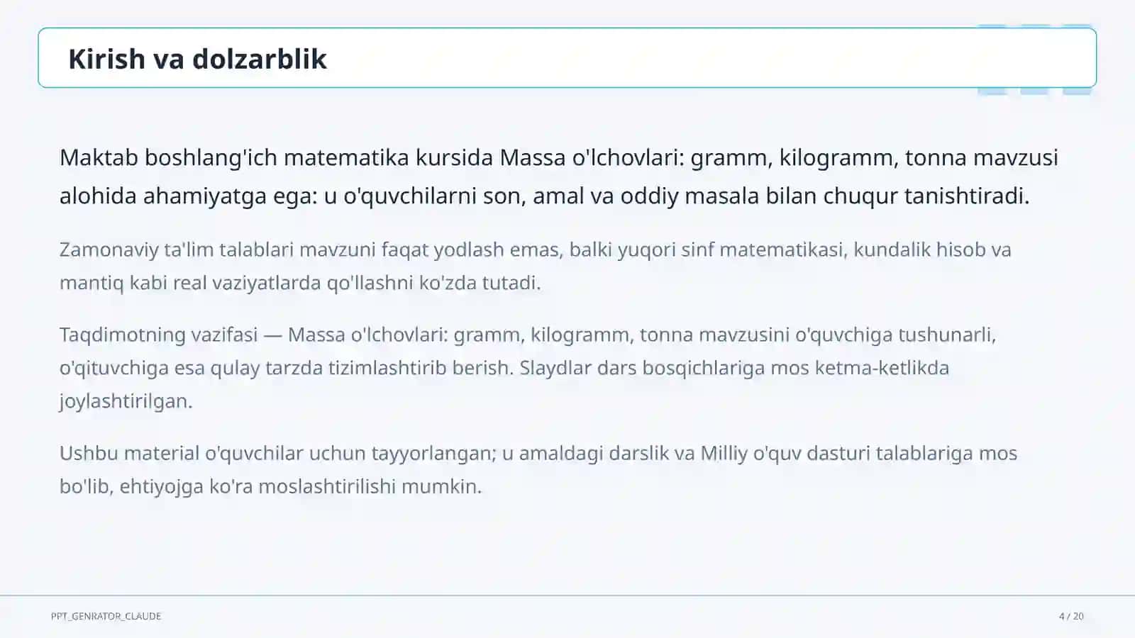 Boshlang'ich sinf: Matematika (1–4) — o'quvchilar uchun 4