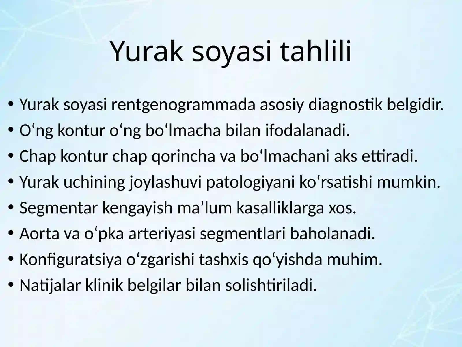 Bolalardayurak qon tomir tizimini tekshirishda rentgenogrammalar tahlili.kardiometriya,exokgusullari 4