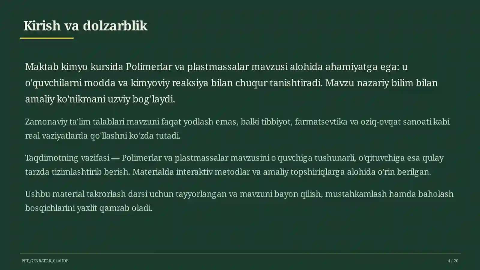 Polimerlar va plastmassalar (11-sinf) 1