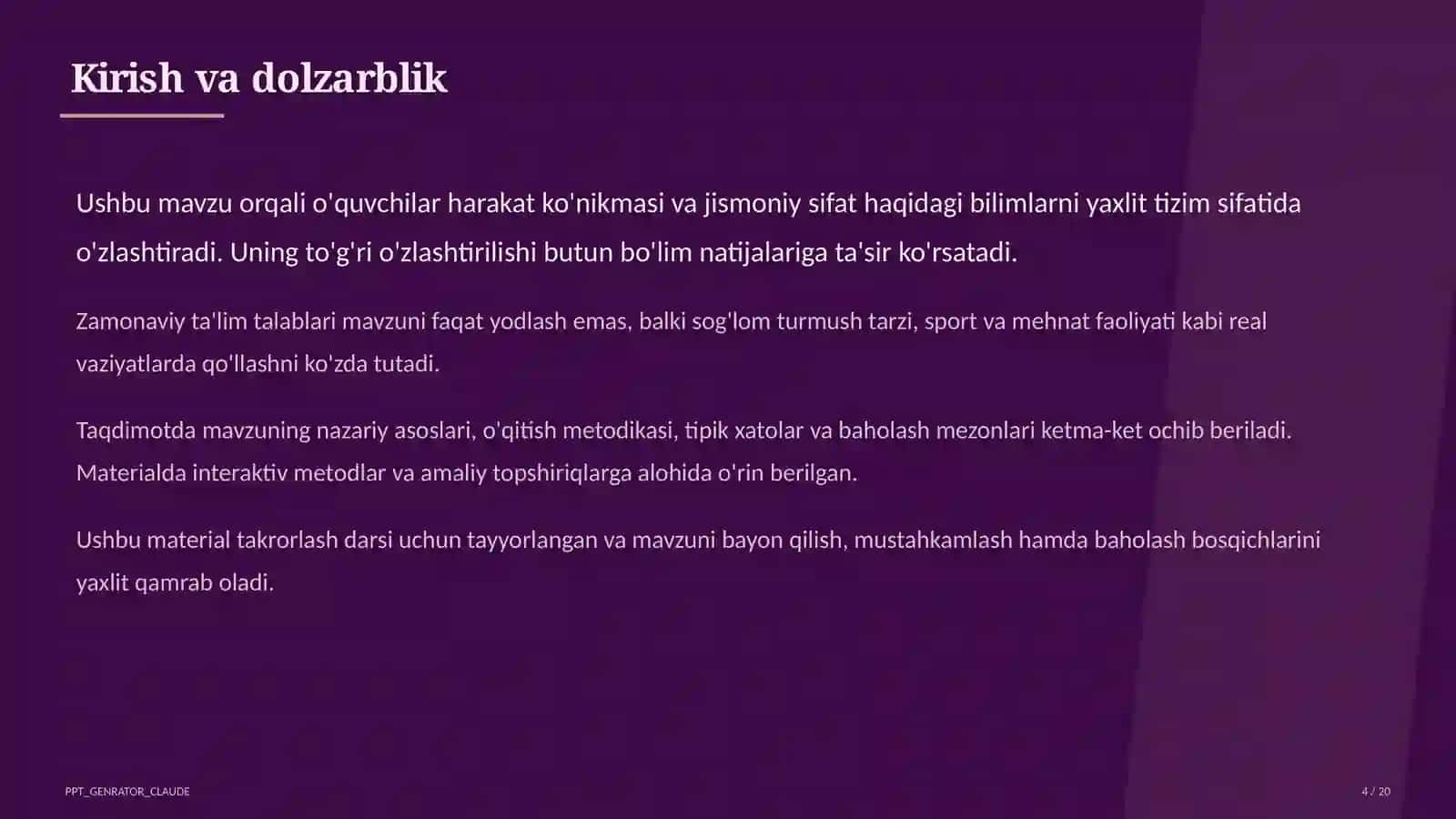 Chidamlilikni rivojlantirish: uzoq masofaga yugurish (7-sinf) 4