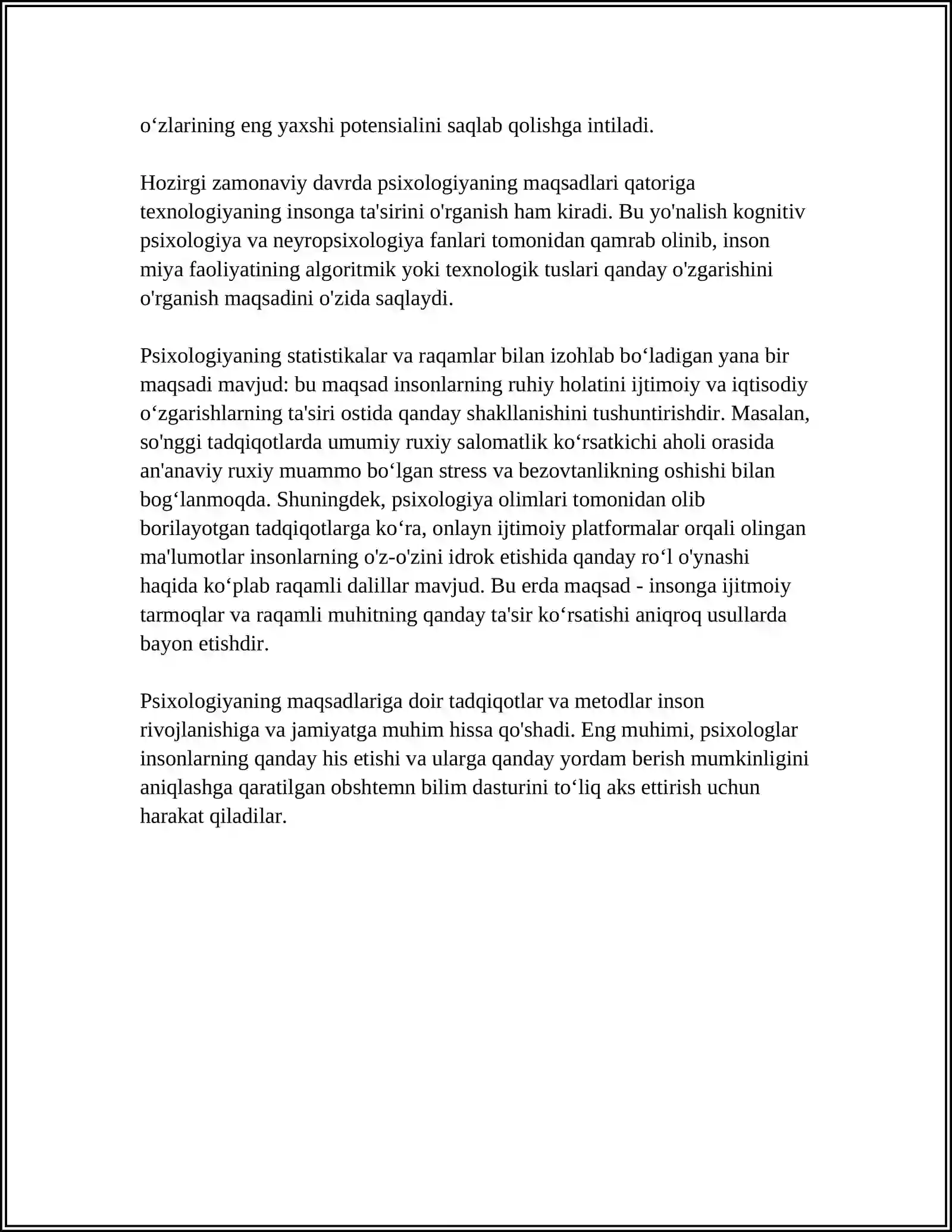 PSIXOLOGIYA FANINING MAQSADI VA VAZIFALARI ONG HAQIDA TUSHUNCHA VA UNING HOSSALARI 4