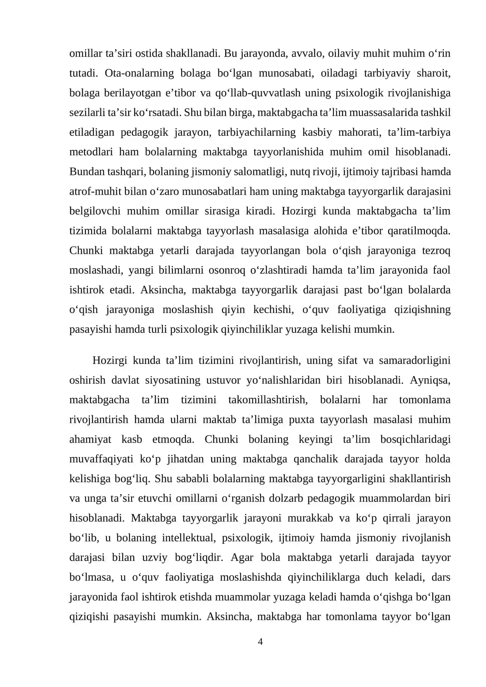 Maktabga tayyorgarlikka ta’sir etuvchi asosiy omillar 4