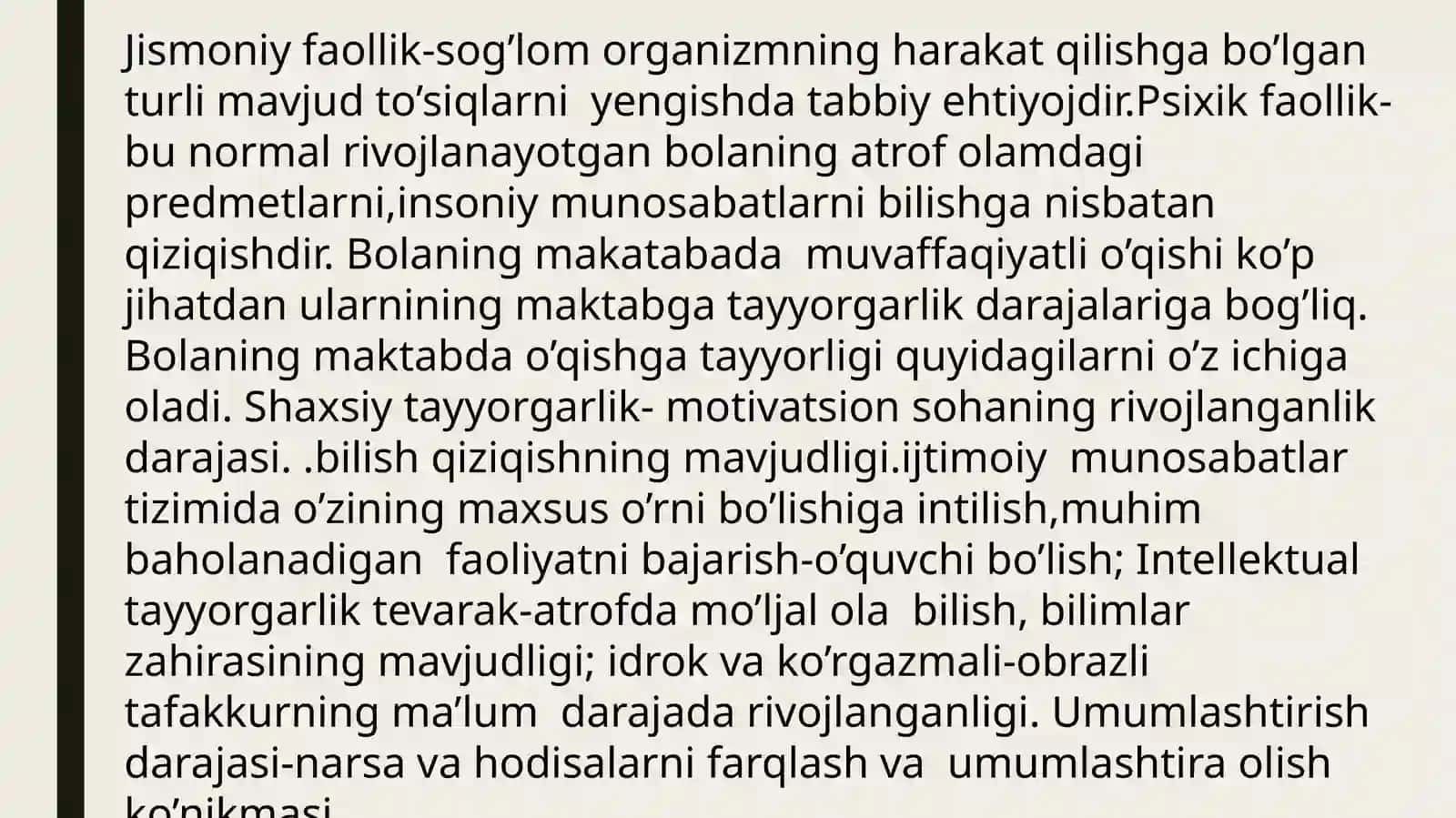 Kichik maktab Yoshi davri psixik rivojlanishning umumiy tasnifi 4