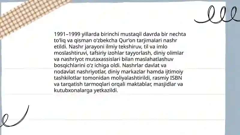 Mustaqillik yillarida Qur'onning o‘zbek tiliga tarjima qilinishi va tafsirlari 4