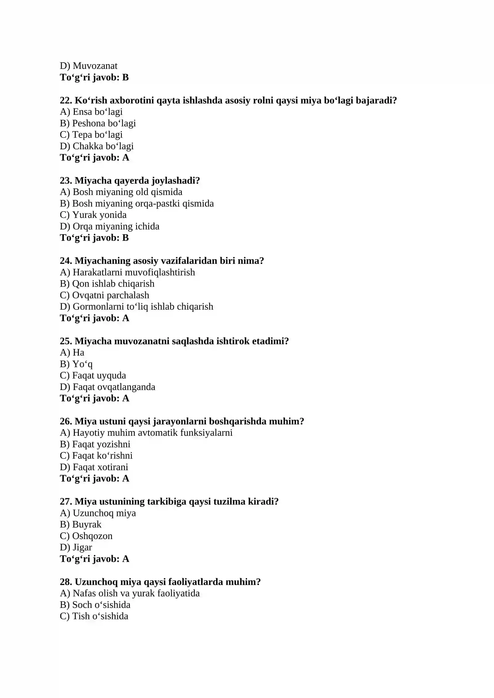 Odam miyasi haqida 90 ta test 4