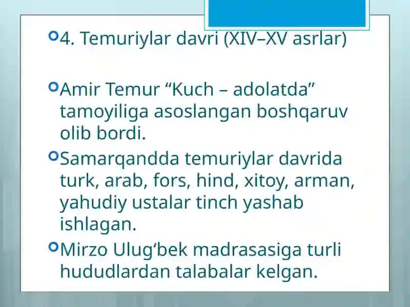 O'zbekistonda tolerantlik va millatlararo totuvlikni ta'minlashning tarixiy ildizlari va demokratik ildizlari. 4