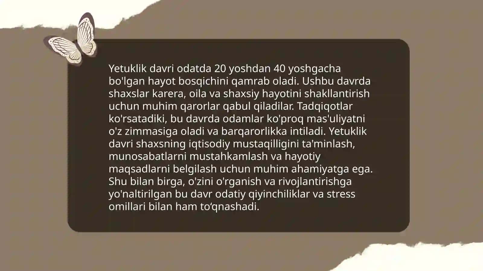 Yoshlik, yetuklik va keksalik davrining psixologik xususiyatlari 4