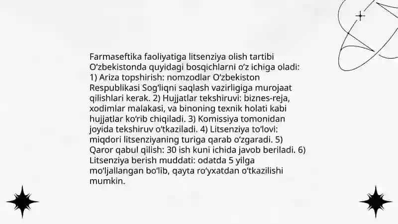 Farmaseftika faoliyat uchun litsenziya olish qoidalari 4